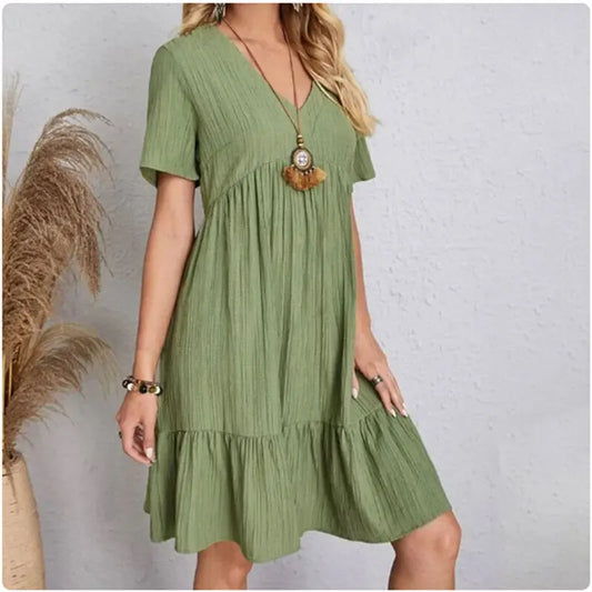 Vestido Peplum Feminino de Verão com Decote em V