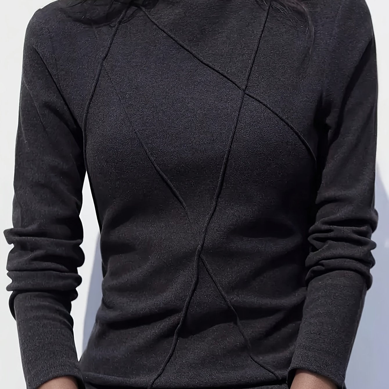 Women's Velvet Thermal Jersey T-Shirt with Round Neck and Patchwork Design