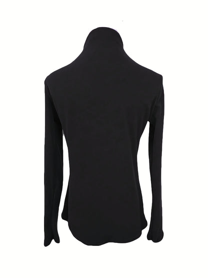 Camiseta jersey térmica de terciopelo con Cuello Redondo y Diseño Patchwork para Mujer