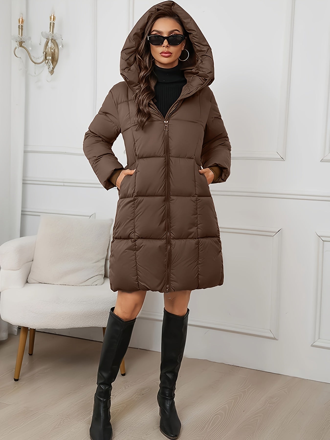 Abrigo Largo de Invierno con Capucha para Mujer