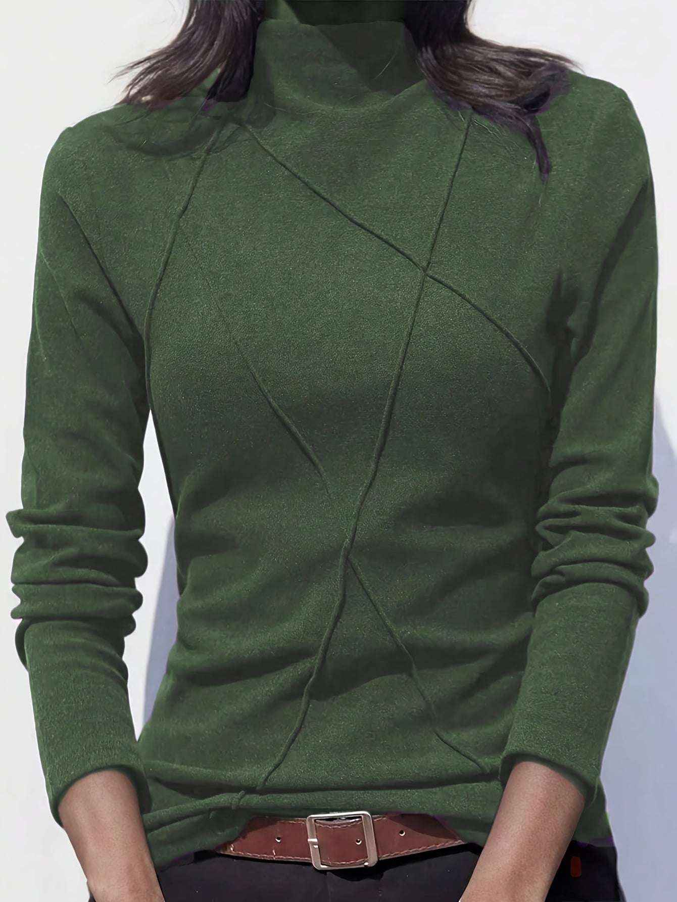 Camiseta jersey térmica de terciopelo con Cuello Redondo y Diseño Patchwork para Mujer
