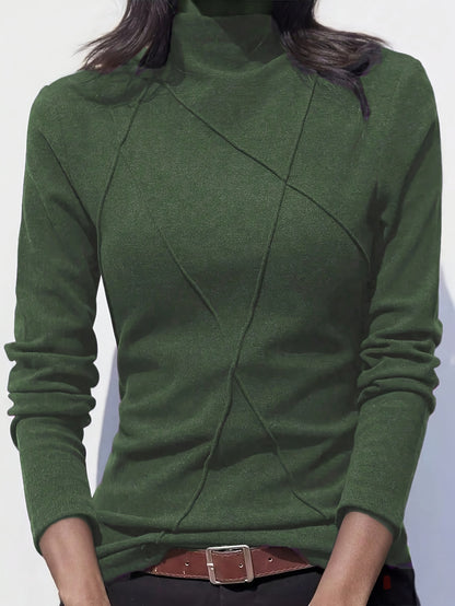 Camiseta jersey térmica de terciopelo con Cuello Redondo y Diseño Patchwork para Mujer