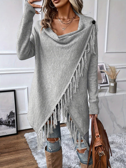 Xaile decorativo com franjas e borlas – Gola drapeada elegante