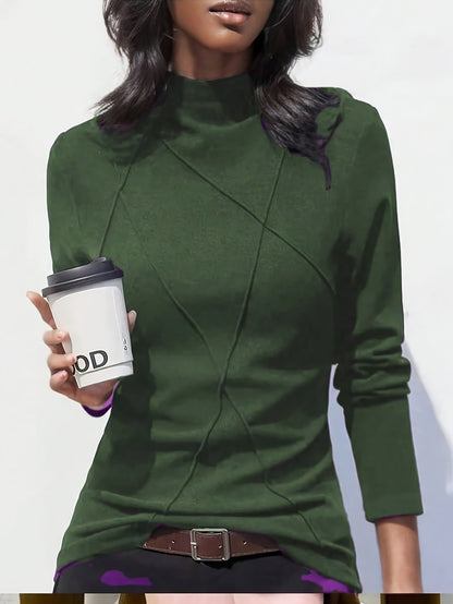 Camiseta jersey térmica de terciopelo con Cuello Redondo y Diseño Patchwork para Mujer
