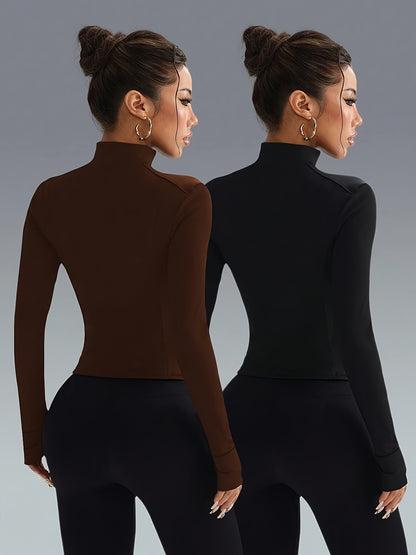Set of 2 Women's Slim-Fit Sports Jackets with Zipper – Yoga, Running and Casual Style