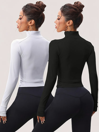 Set of 2 Women's Slim-Fit Sports Jackets with Zipper – Yoga, Running and Casual Style