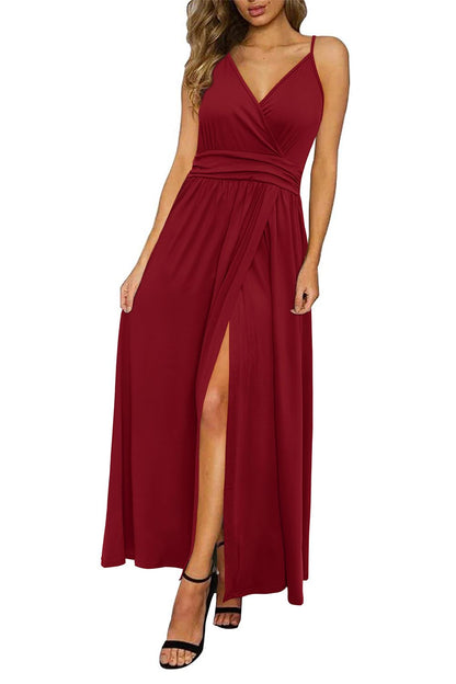 Newshows Women's Summer Dress V Neck Long Slit Maxi Elegant Wedding Guest Dress