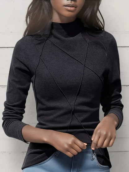 Camiseta jersey térmica de terciopelo con Cuello Redondo y Diseño Patchwork para Mujer