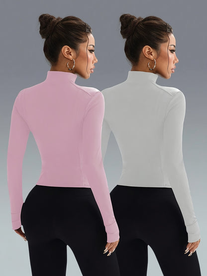 Set of 2 Women's Slim-Fit Sports Jackets with Zipper – Yoga, Running and Casual Style