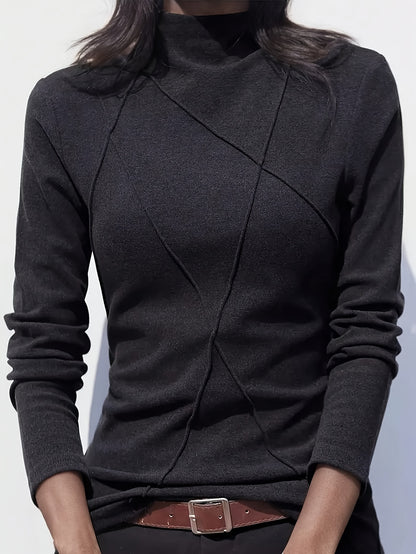 Camiseta jersey térmica de terciopelo con Cuello Redondo y Diseño Patchwork para Mujer
