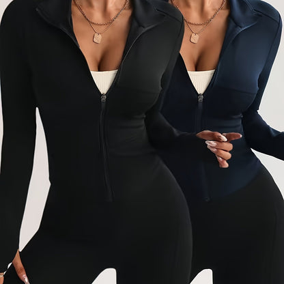 Set of 2 Women's Slim-Fit Sports Jackets with Zipper – Yoga, Running and Casual Style
