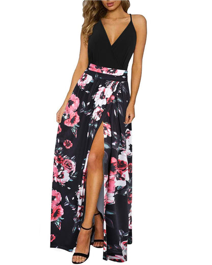 Newshows Women's Summer Dress V Neck Long Slit Maxi Elegant Wedding Guest Dress