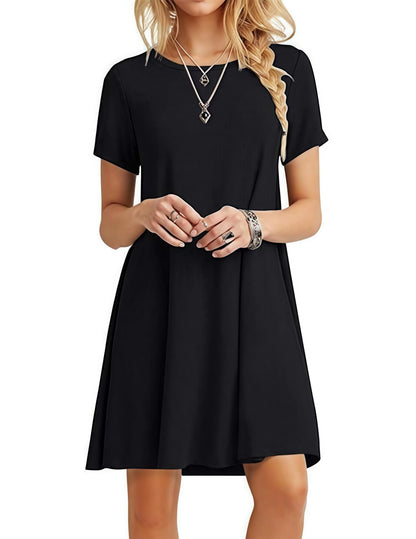 Zeagoo T Shirt Vestidos Señoras con Bolsillos Luz Airy Playa Vestido Cuello Redondo Manga Corta Rodilla Longitud Básica-Vestidos Ejército