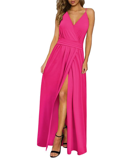 Newshows Women's Summer Dress V Neck Long Slit Maxi Elegant Wedding Guest Dress