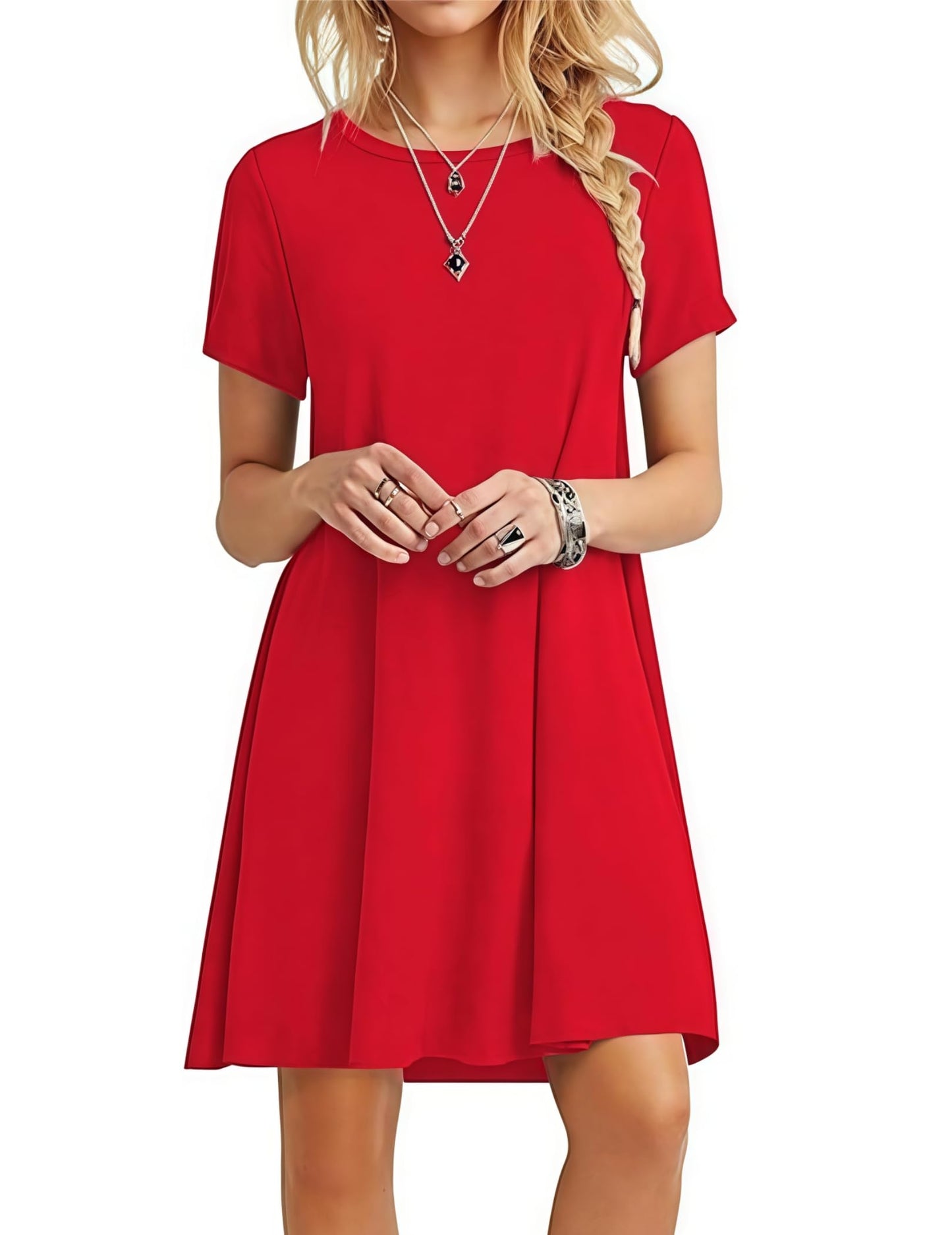 Zeagoo T Shirt Vestidos Señoras con Bolsillos Luz Airy Playa Vestido Cuello Redondo Manga Corta Rodilla Longitud Básica-Vestidos Ejército
