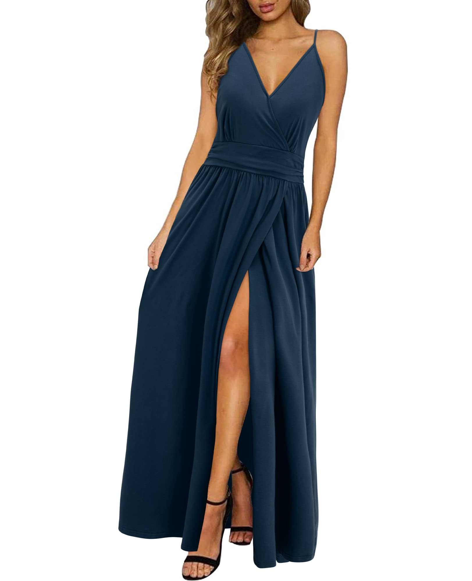 Newshows Women's Summer Dress V Neck Long Slit Maxi Elegant Wedding Guest Dress