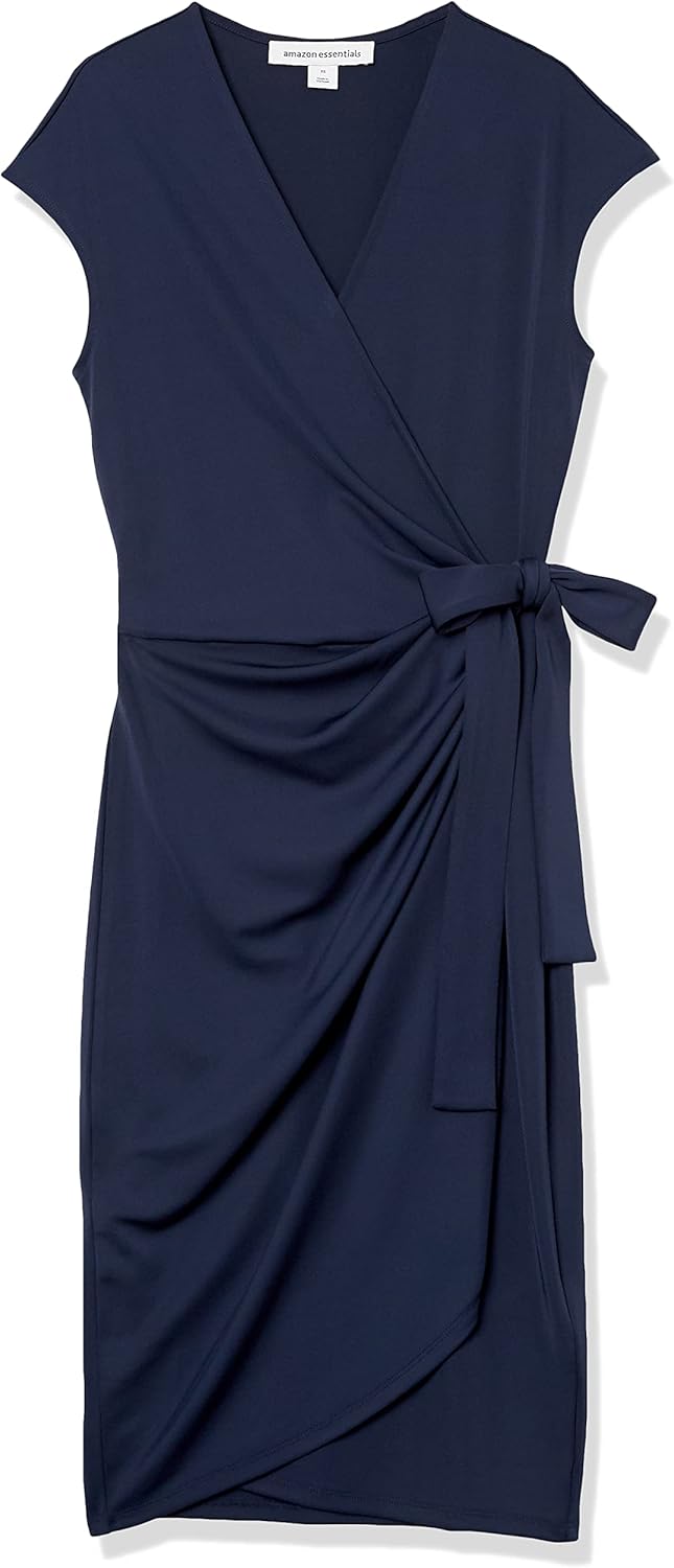Amazon Essentials Women's Classic Cap Sleeve Wrap Dress (Available in Plus Size)