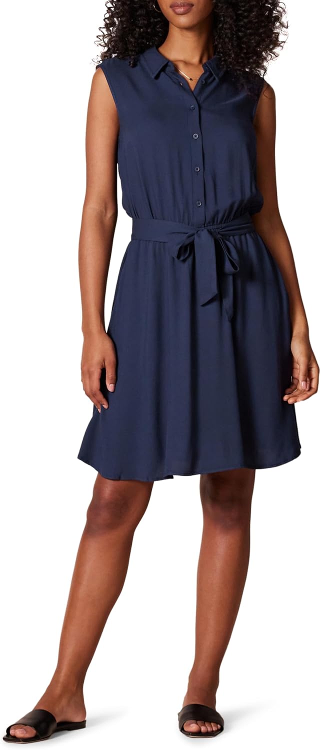 Amazon Essentials Women's Relaxed Fit Sleeveless Woven Shirt Dress