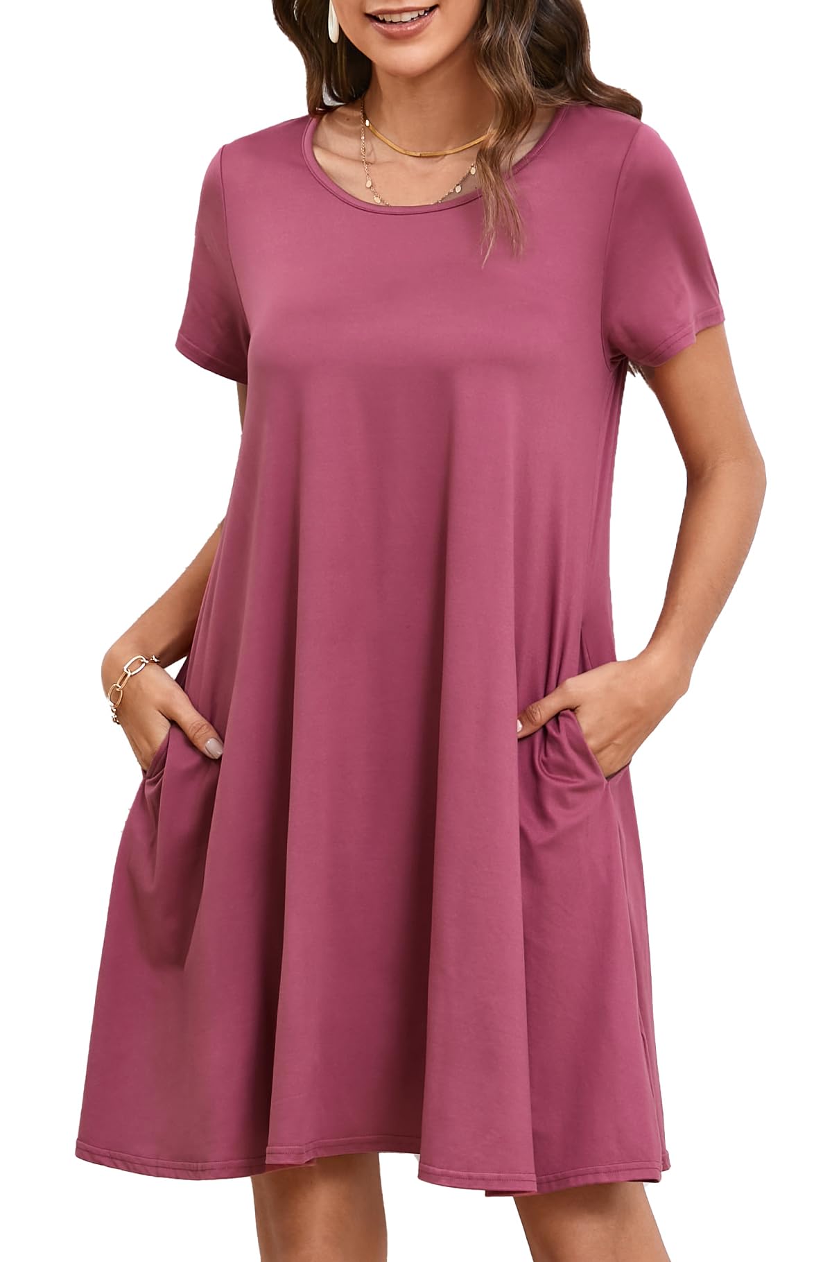 Enmain T-shirt Dress Women Short Sleeve Tunic Dress Summer with Pockets Casual Boho Knee Length Dresses for Women