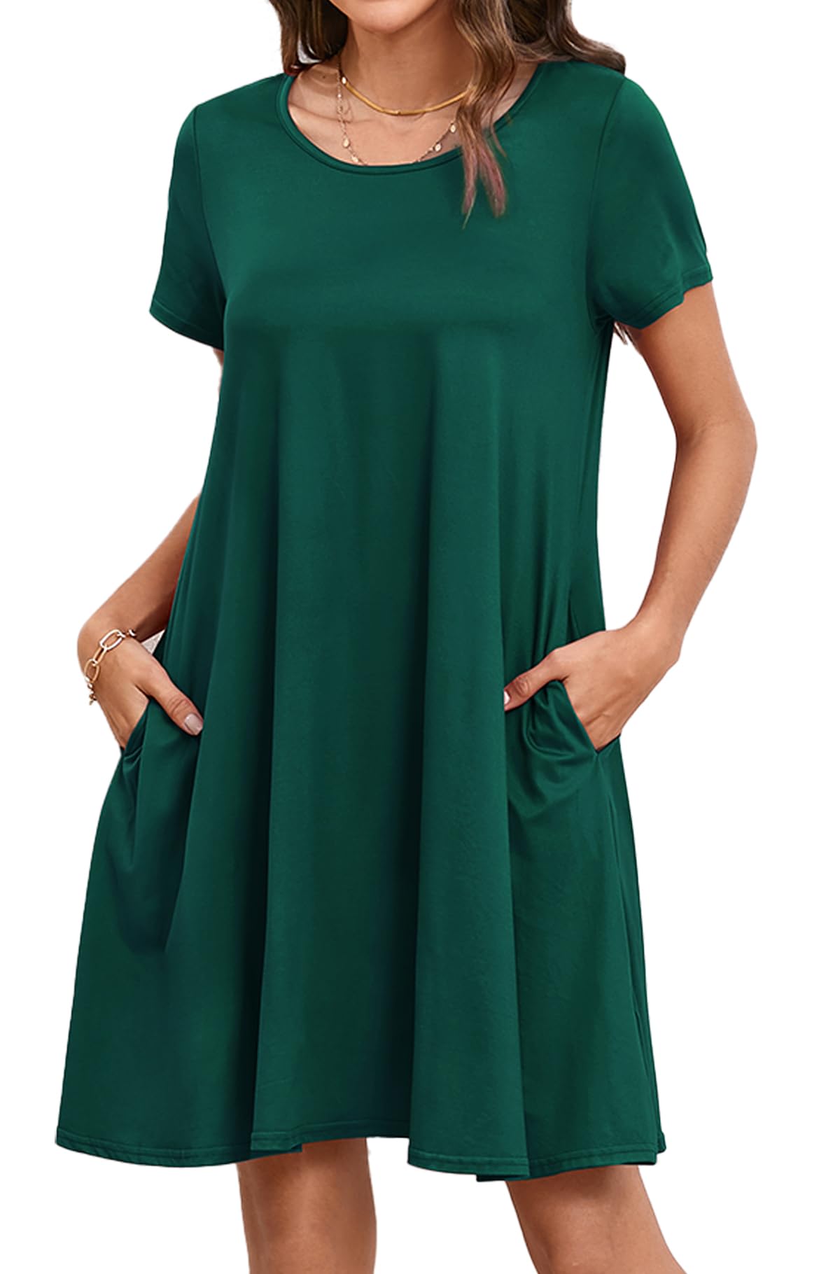 Enmain T-shirt Dress Women Short Sleeve Tunic Dress Summer with Pockets Casual Boho Knee Length Dresses for Women