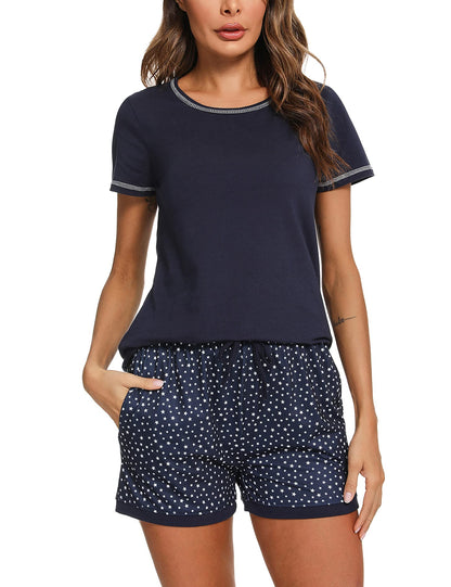 Litherday Pijama Mujer Verano Manga Corta Algodón Pijamas Mujer Sexy Talla Grande Ropa para Dormir con Bolsillos y cordón S-XXL