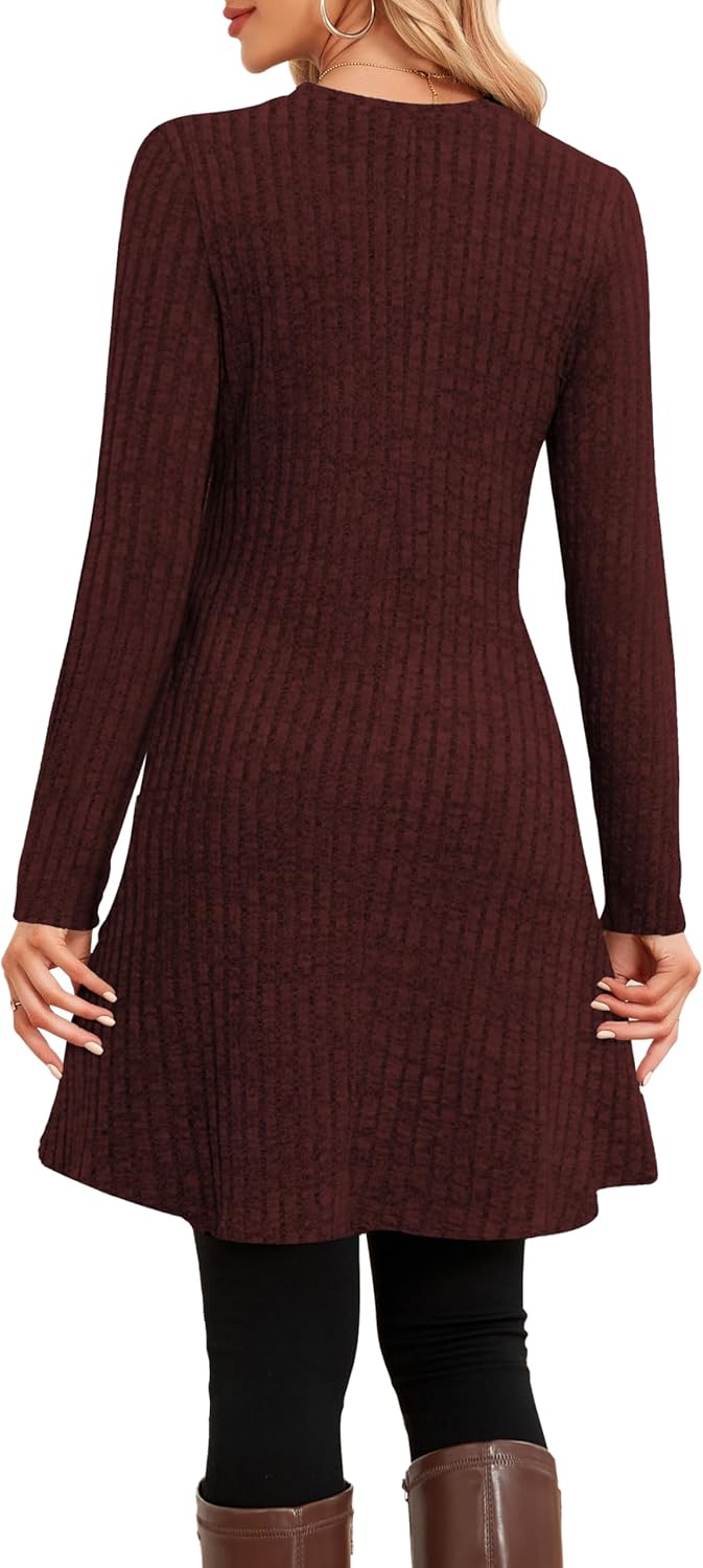 SENBATU Vestido de Manga Larga para Mujer Estilo Jersey de Invierno túnica con Botones Laterales y Bolsillos