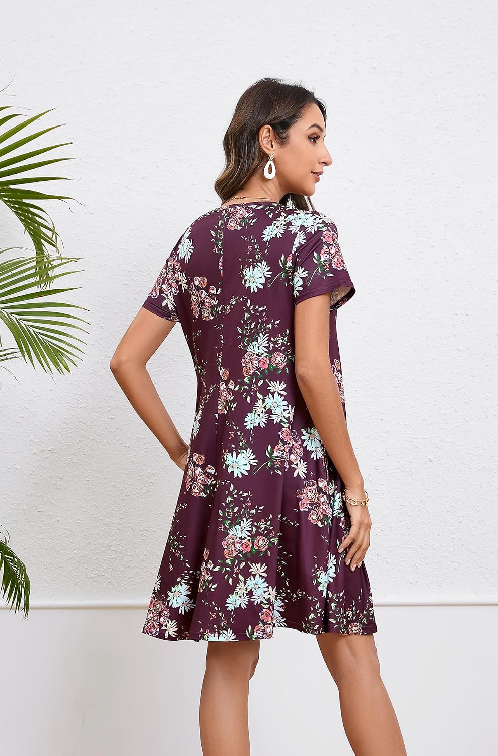 Enmain T-shirt Dress Women Short Sleeve Tunic Dress Summer with Pockets Casual Boho Knee Length Dresses for Women