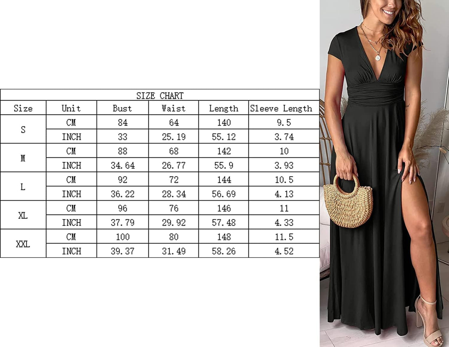 Long Dress Women Short Sleeve Dress Women Summer Elegant Dresses V Neck Split Summer Beach Party