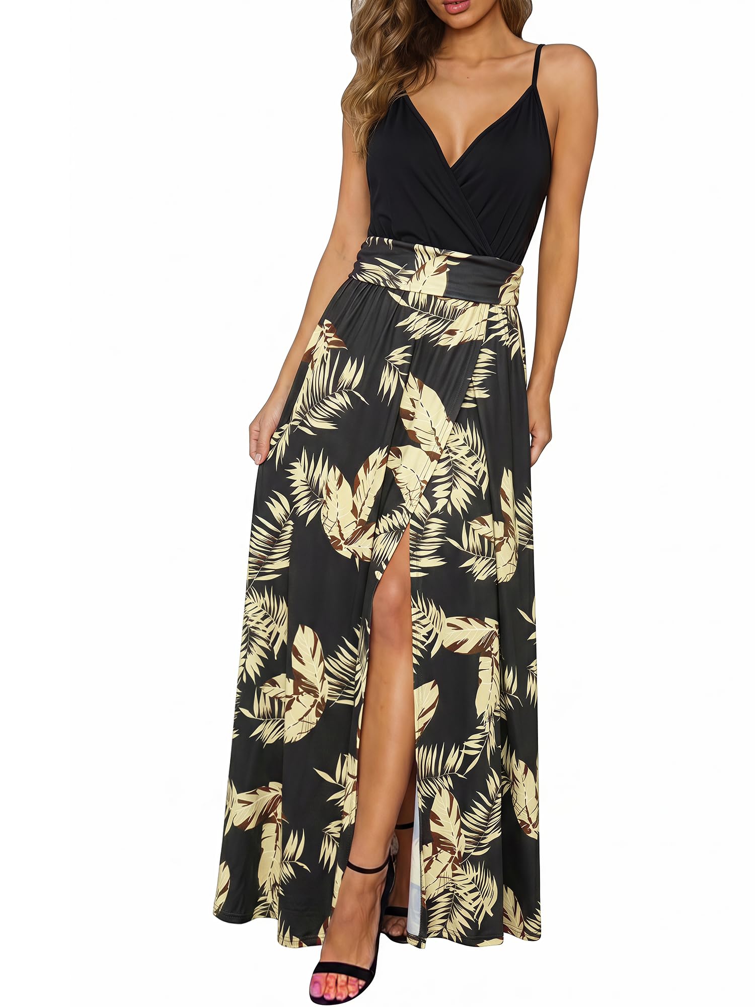Newshows Women's Summer Dress V Neck Long Slit Maxi Elegant Wedding Guest Dress