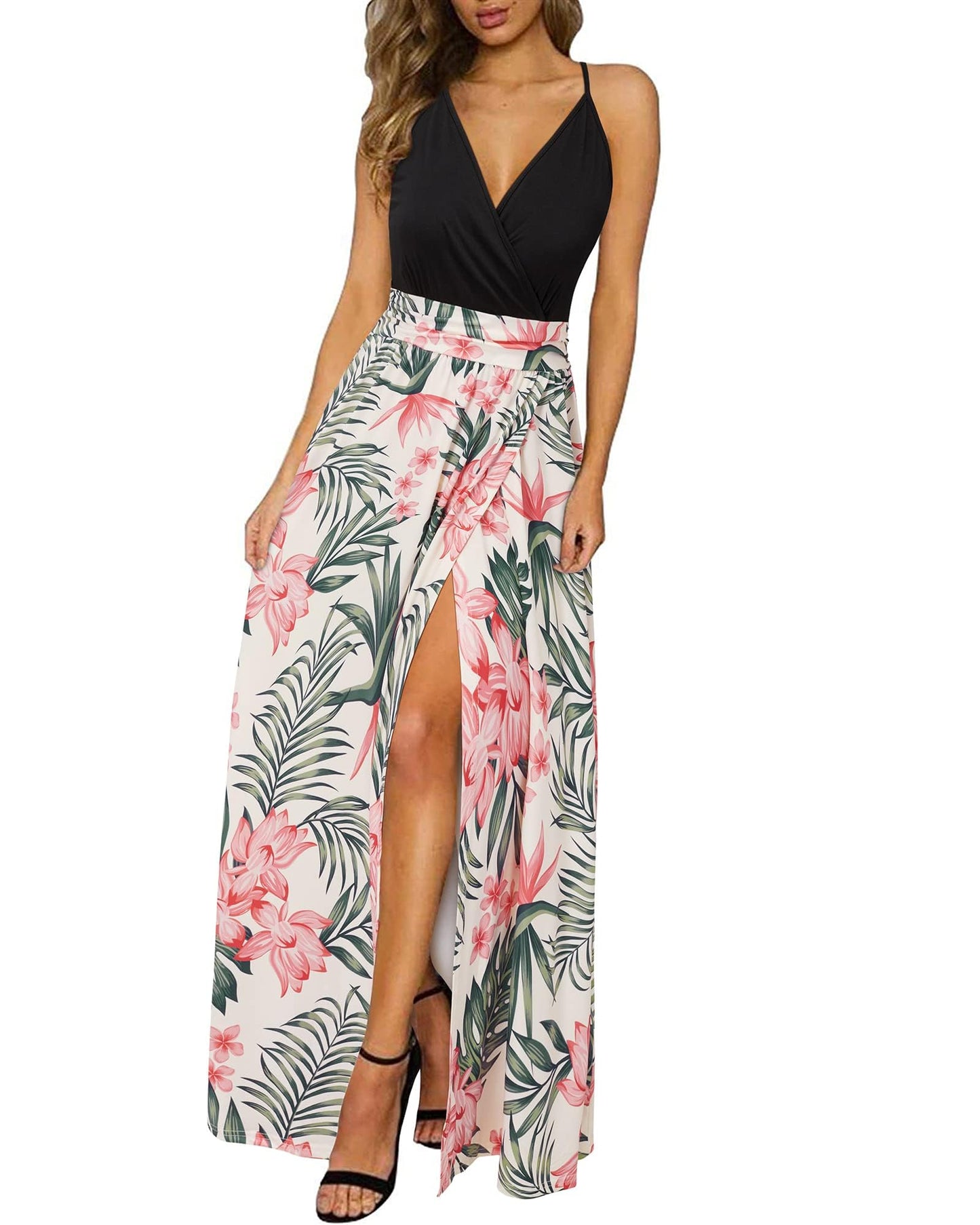 Newshows Women's Summer Dress V Neck Long Slit Maxi Elegant Wedding Guest Dress