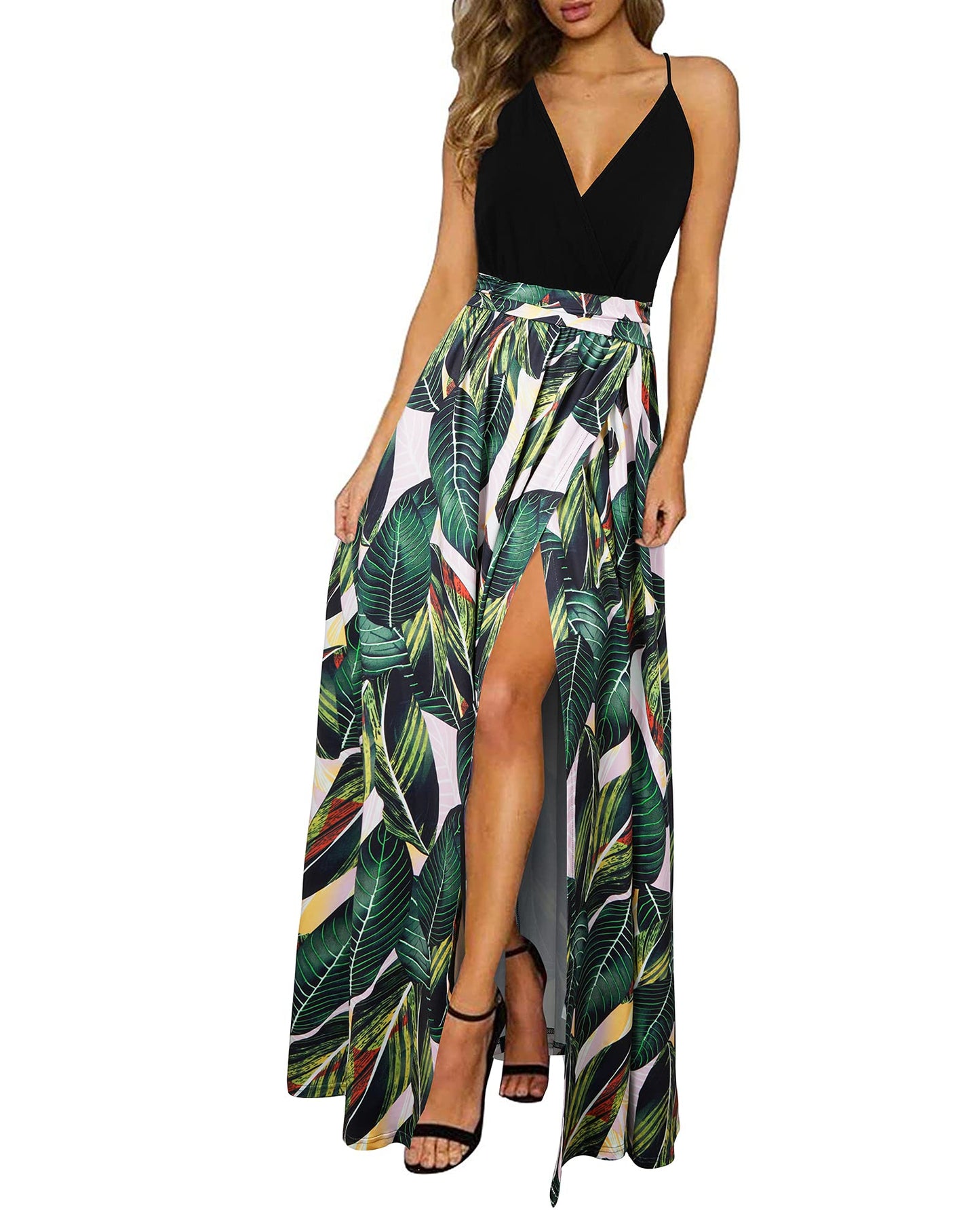 Newshows Women's Summer Dress V Neck Long Slit Maxi Elegant Wedding Guest Dress