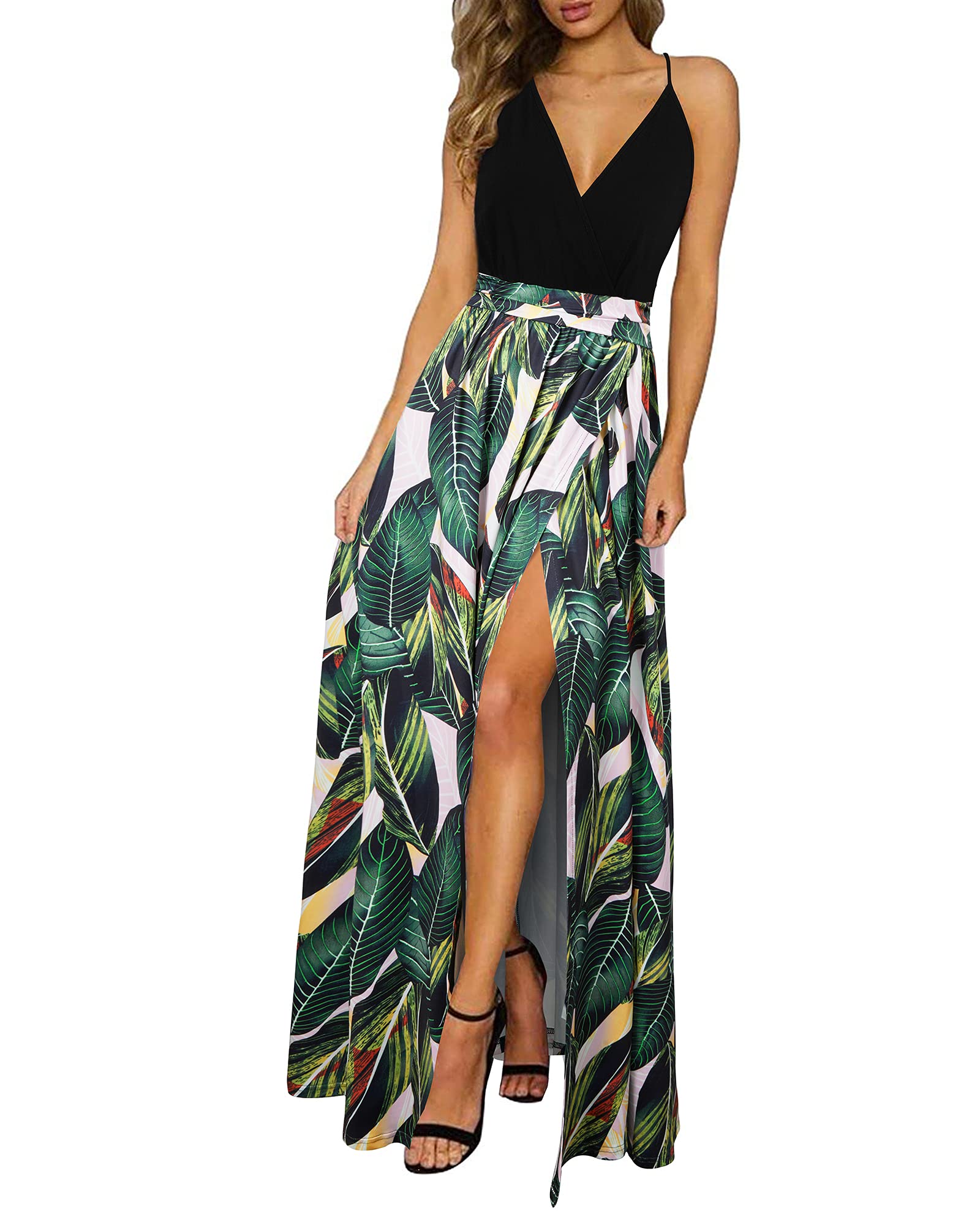 Newshows Women's Summer Dress V Neck Long Slit Maxi Elegant Wedding Guest Dress