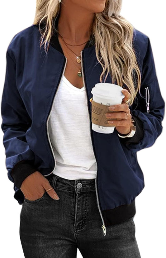 Zeagoo Women's Lightweight Casual Mid-season Zip Bomber Jacket