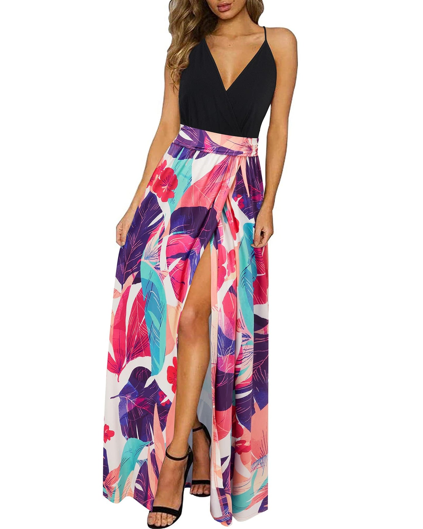 Newshows Women's Summer Dress V Neck Long Slit Maxi Elegant Wedding Guest Dress
