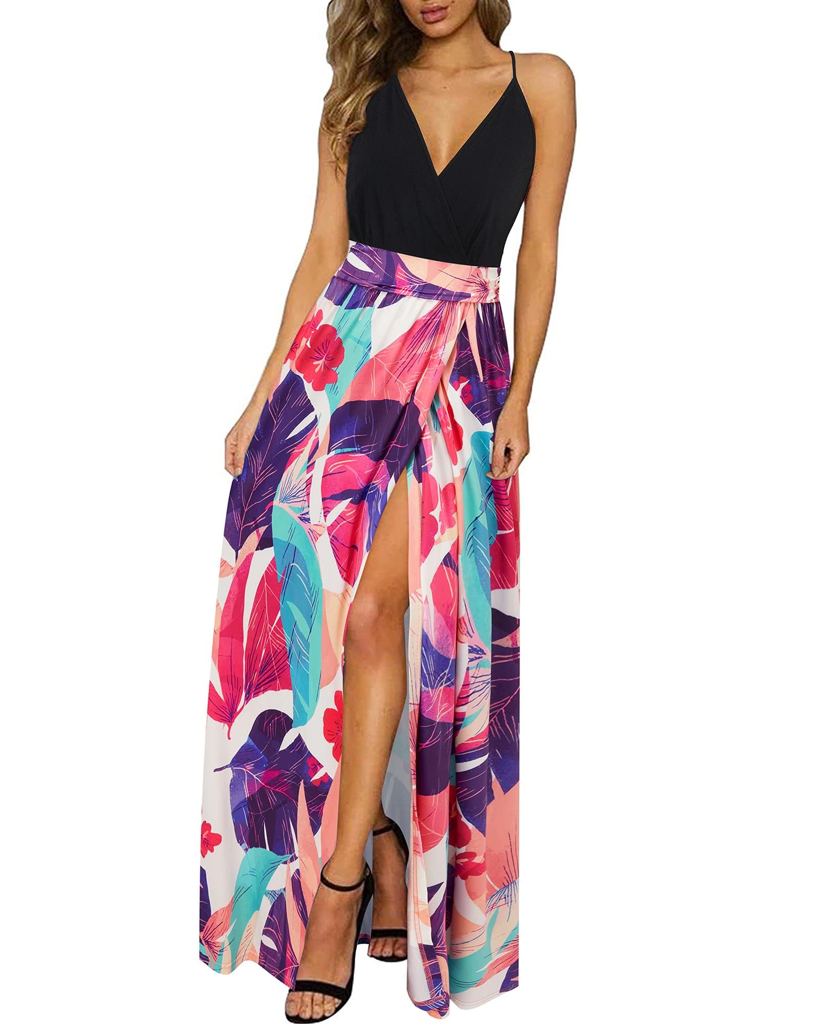 Newshows Women's Summer Dress V Neck Long Slit Maxi Elegant Wedding Guest Dress