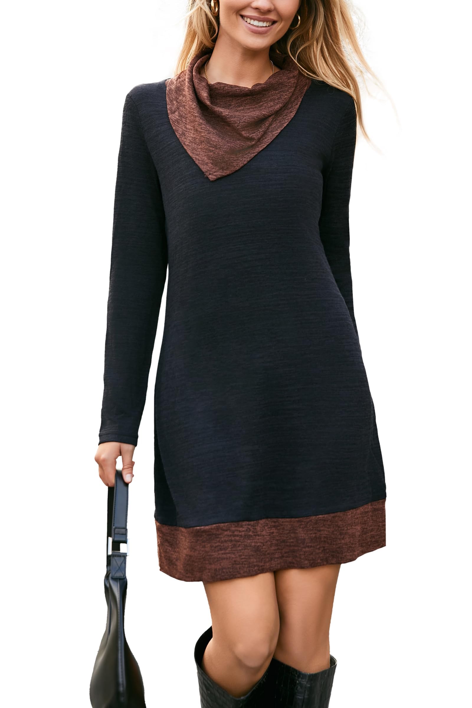 STYLEWORD Vestido de Punto para Mujer Vestido Tipo Jersey de Manga Larga Vestido cálido de Invierno Vestido Tipo túnica para otoño e Invierno