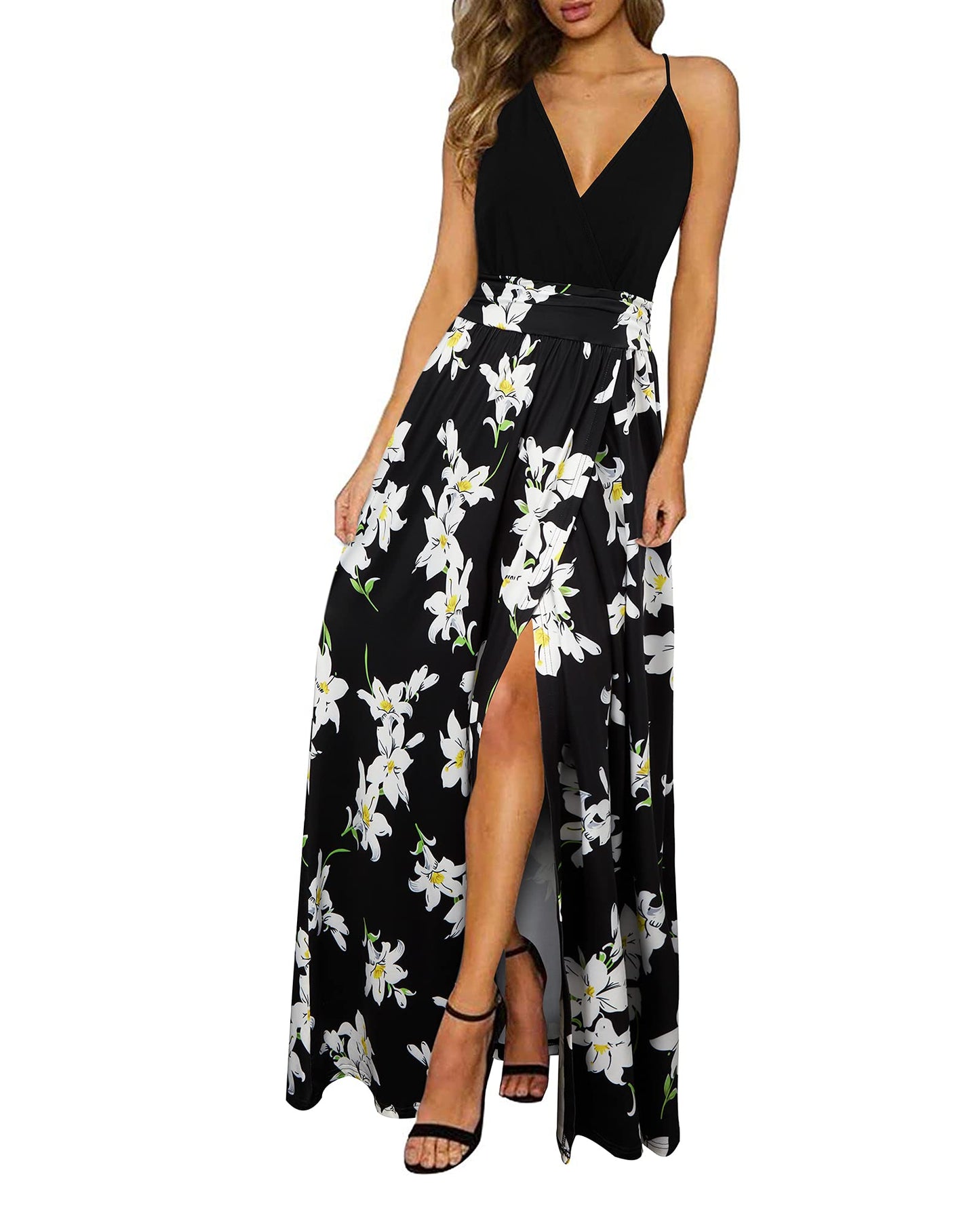 Newshows Women's Summer Dress V Neck Long Slit Maxi Elegant Wedding Guest Dress