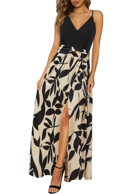 Newshows Women's Summer Dress V Neck Long Slit Maxi Elegant Wedding Guest Dress