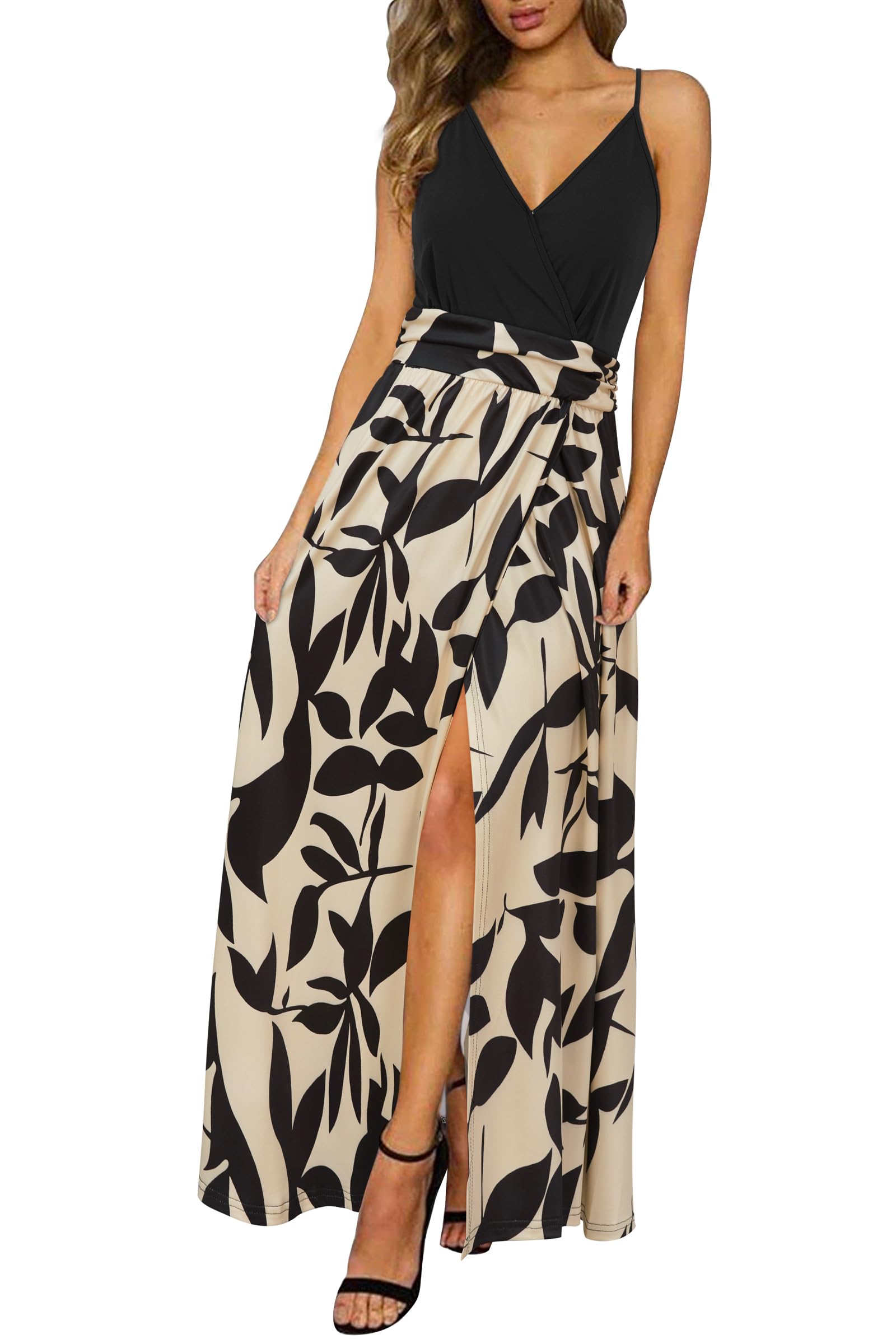 Newshows Women's Summer Dress V Neck Long Slit Maxi Elegant Wedding Guest Dress