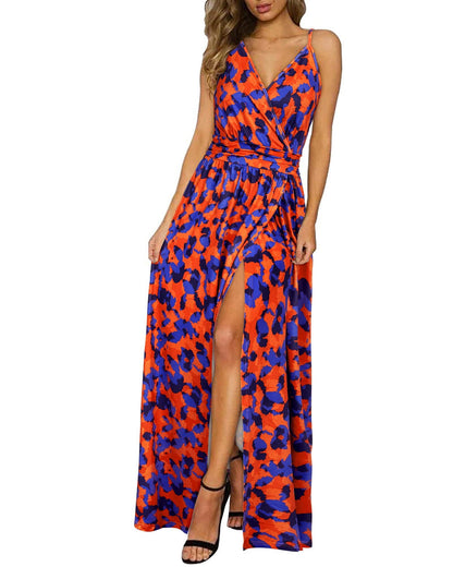 Newshows Women's Summer Dress V Neck Long Slit Maxi Elegant Wedding Guest Dress