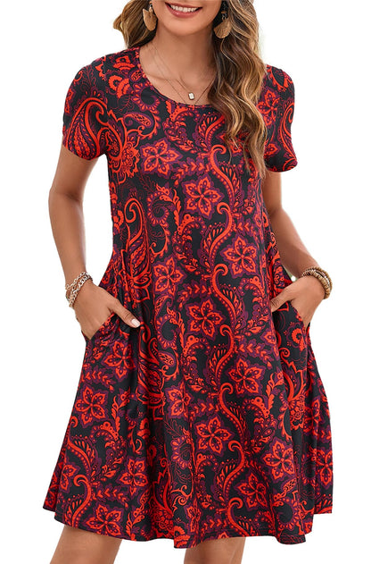 Enmain T-shirt Dress Women Short Sleeve Tunic Dress Summer with Pockets Casual Boho Knee Length Dresses for Women
