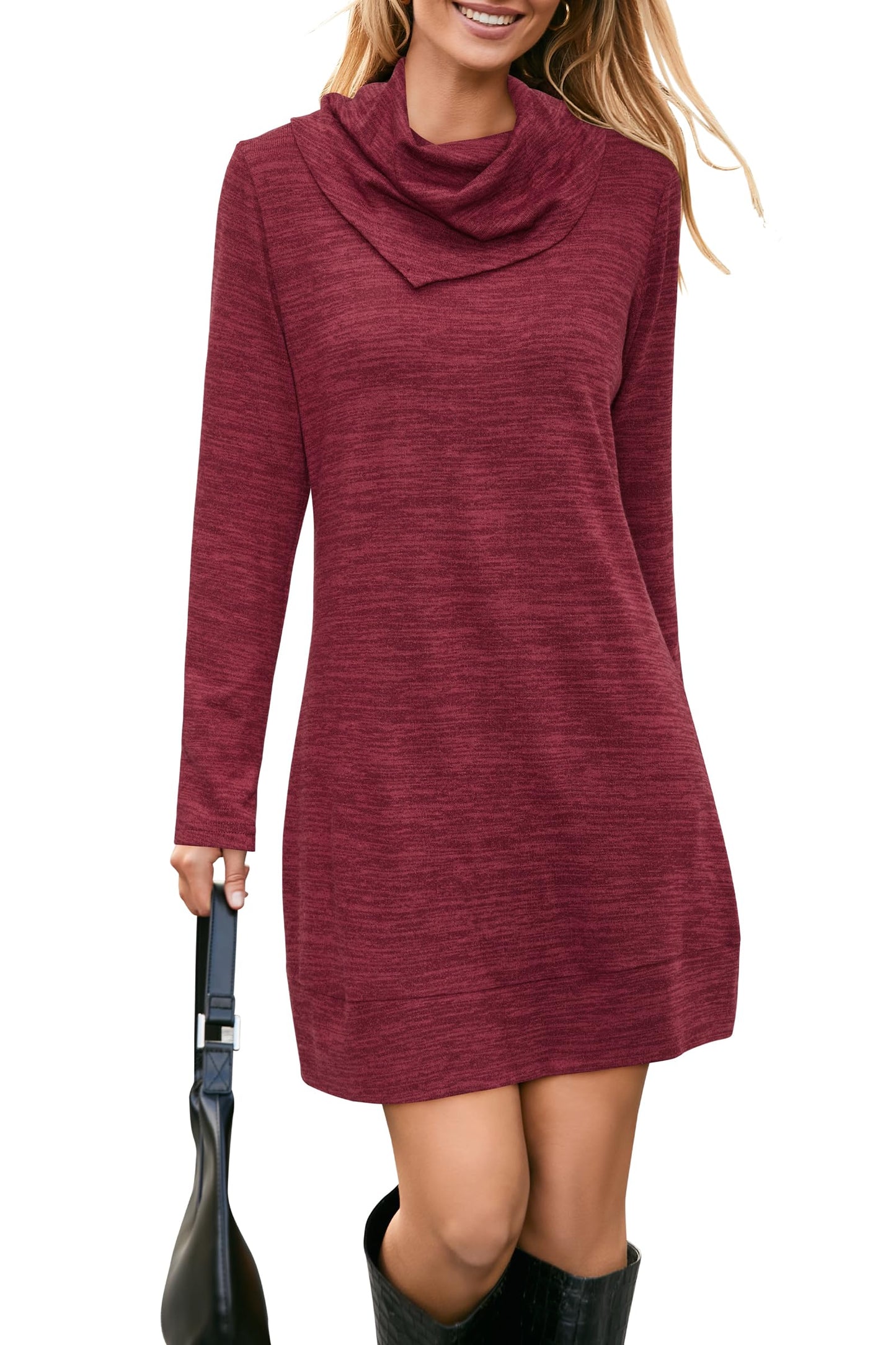 STYLEWORD Vestido de Punto para Mujer Vestido Tipo Jersey de Manga Larga Vestido cálido de Invierno Vestido Tipo túnica para otoño e Invierno