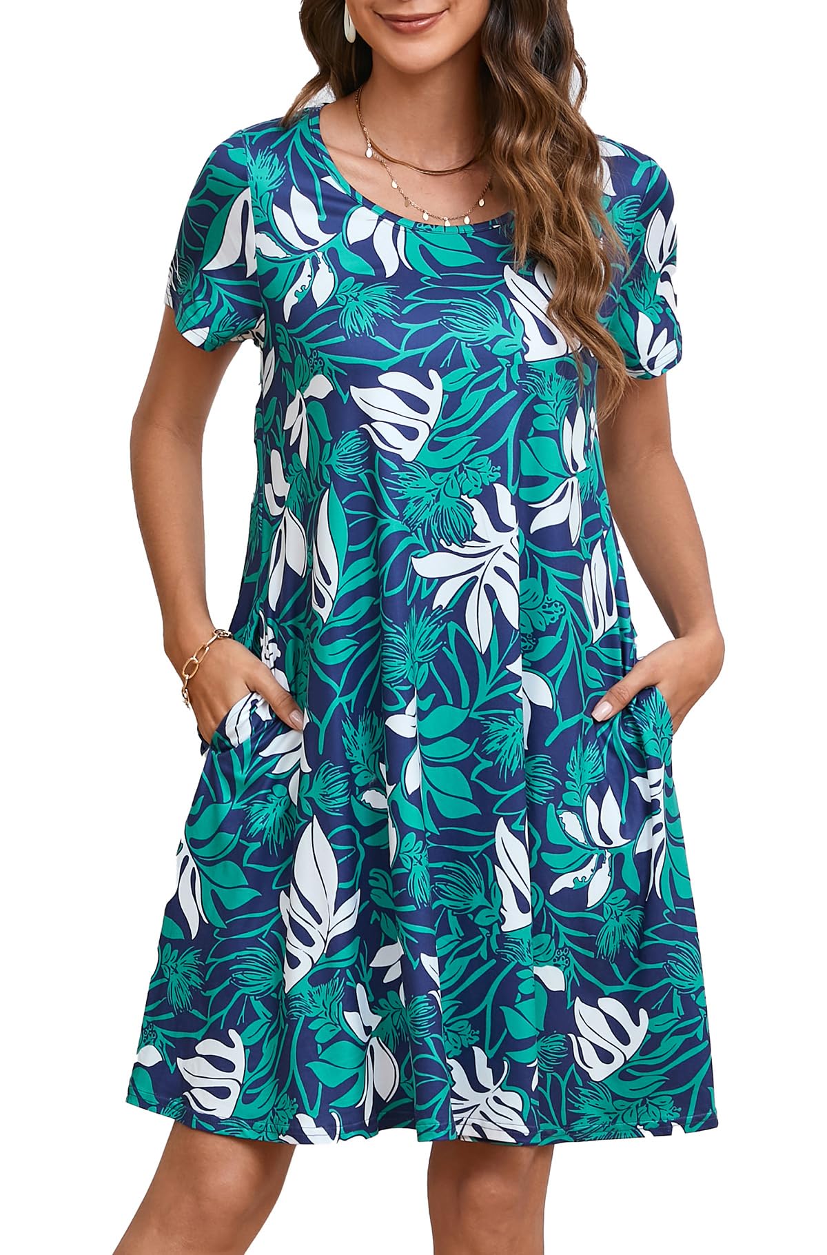 Enmain T-shirt Dress Women Short Sleeve Tunic Dress Summer with Pockets Casual Boho Knee Length Dresses for Women