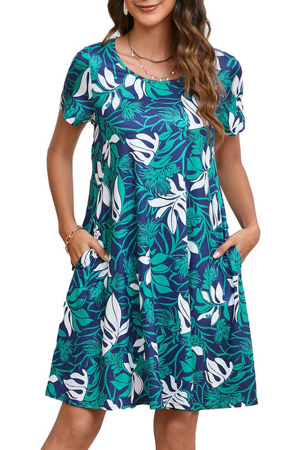 Enmain T-shirt Dress Women Short Sleeve Tunic Dress Summer with Pockets Casual Boho Knee Length Dresses for Women