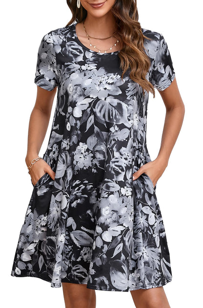 Enmain T-shirt Dress Women Short Sleeve Tunic Dress Summer with Pockets Casual Boho Knee Length Dresses for Women