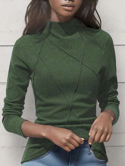 Camiseta jersey térmica de terciopelo con Cuello Redondo y Diseño Patchwork para Mujer