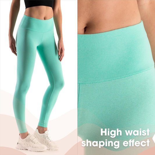 SOFTSAIL - Leggings de algodón para Mujer Cintura Alta Control del Vientre Deportes Gimnasio Fitness Pantalones elásticos para Mujer Color sólido Tallas Grandes LWP
