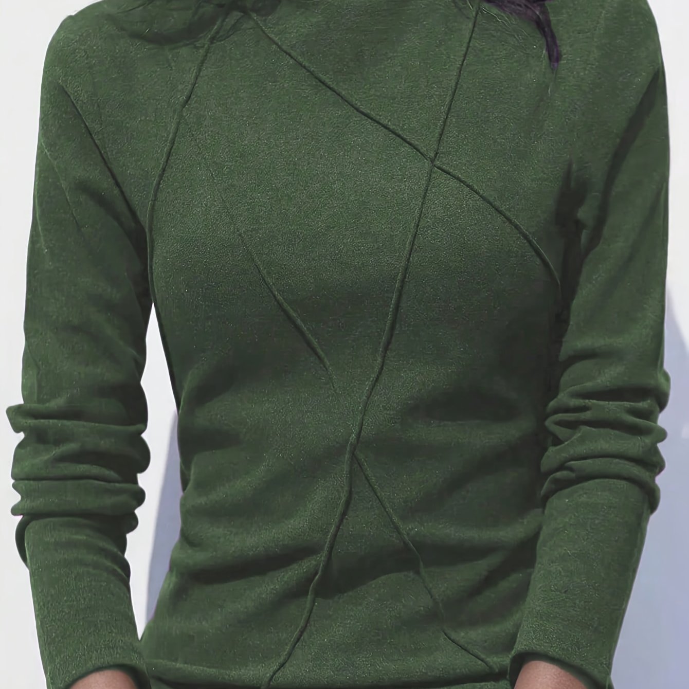 Camiseta jersey térmica de terciopelo con Cuello Redondo y Diseño Patchwork para Mujer