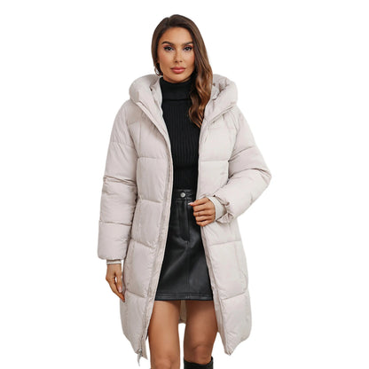 Abrigo largo de invierno para mujer — chaqueta acolchada casual, corte slim, con capucha desmontable, estilo oversize y disponible en tallas grandes hasta 5XL. 🧥❄️