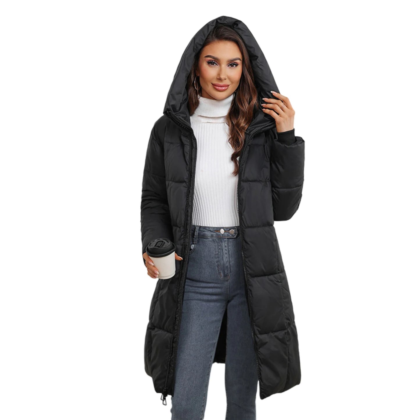 Abrigo largo de invierno para mujer — chaqueta acolchada casual, corte slim, con capucha desmontable, estilo oversize y disponible en tallas grandes hasta 5XL. 🧥❄️